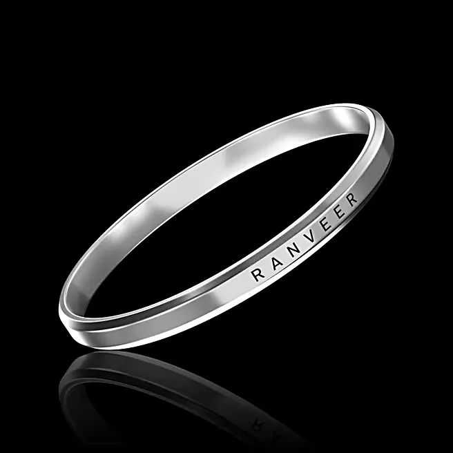 The Identity Bracelet – Custom Engraved Beveled Silver Statement Bracelet - Image 1