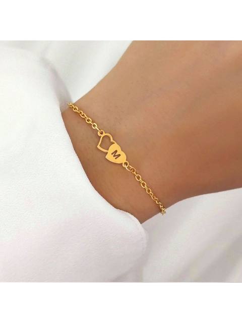 Chain Bracelet With Initial M Double Heart Charm