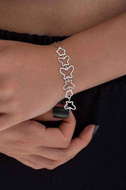 Silver Butterfly Charm Bracelet With Linked Outline Design