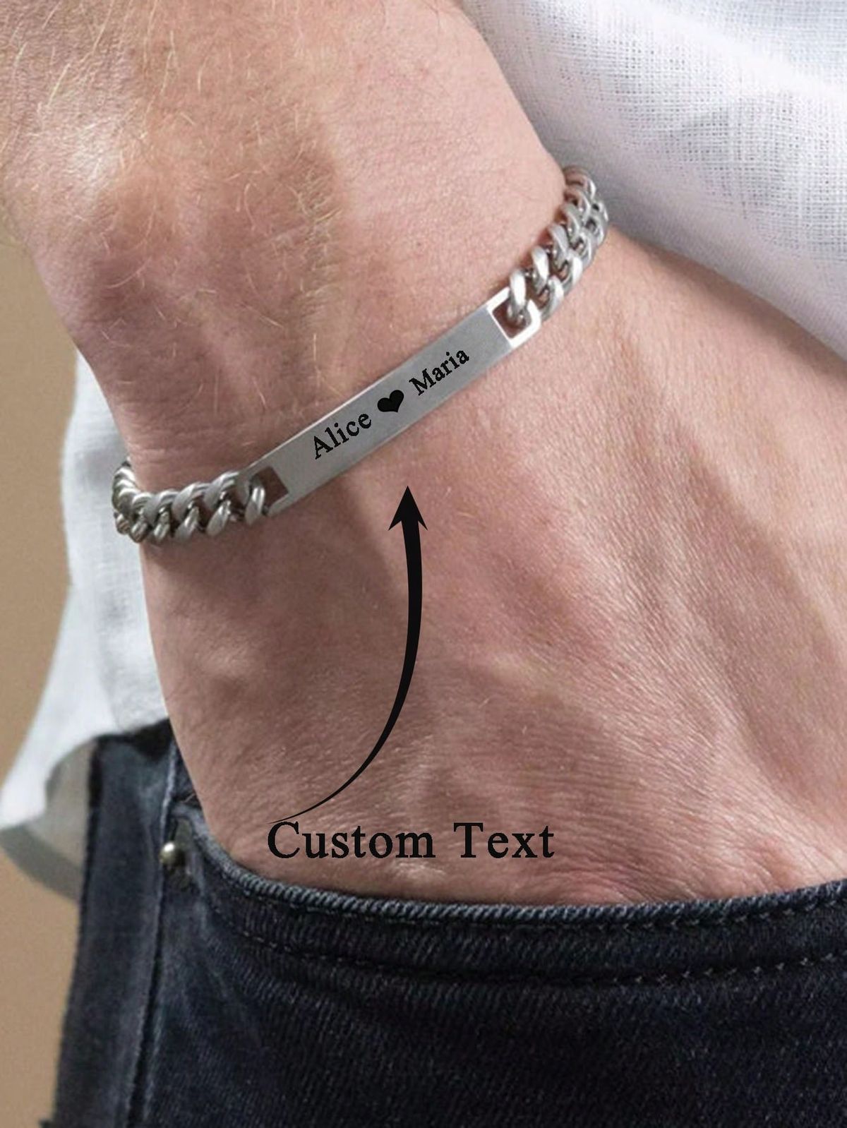 The Heritage Link – Custom Engraved Silver Curb Chain Statement Bracelet