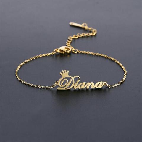 Name Bracelet With Crown Detail And Fine Chain