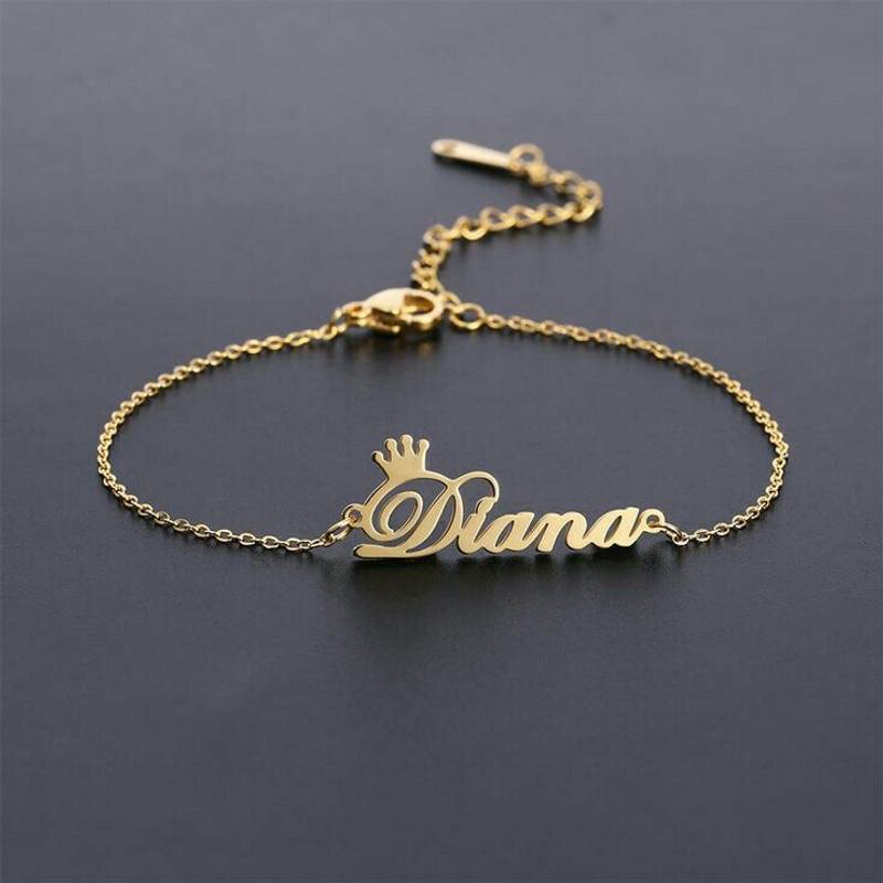 Name Bracelet With Crown Detail And Fine Chain - 1