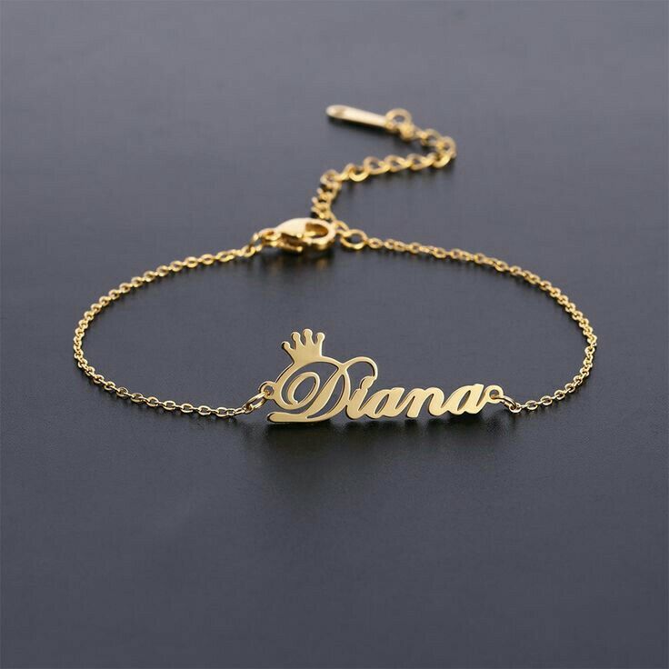 Name Bracelet With Crown Detail And Fine Chain