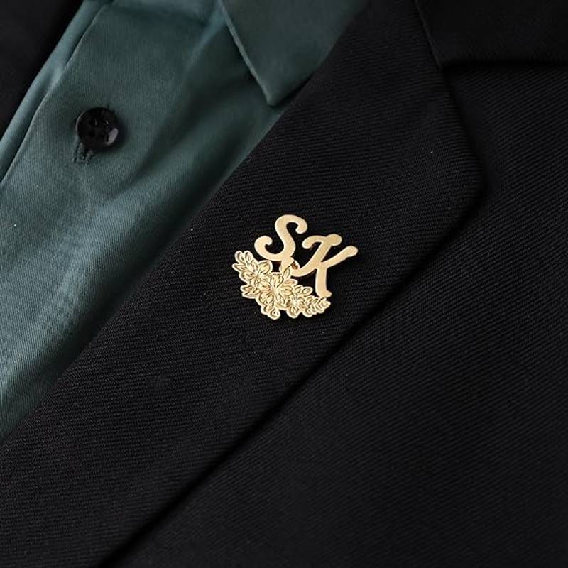 Inzavy Initials Name Brooch Pin with Floral Design - 3