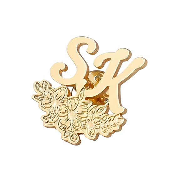 INZAVY Initials Name Brooch Pin with Floral Design