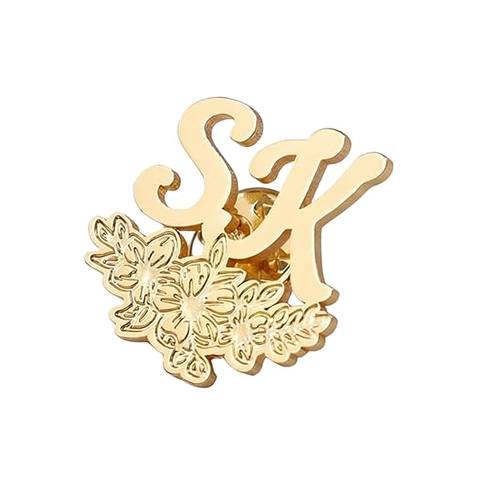 Inzavy Initials Name Brooch Pin with Floral Design