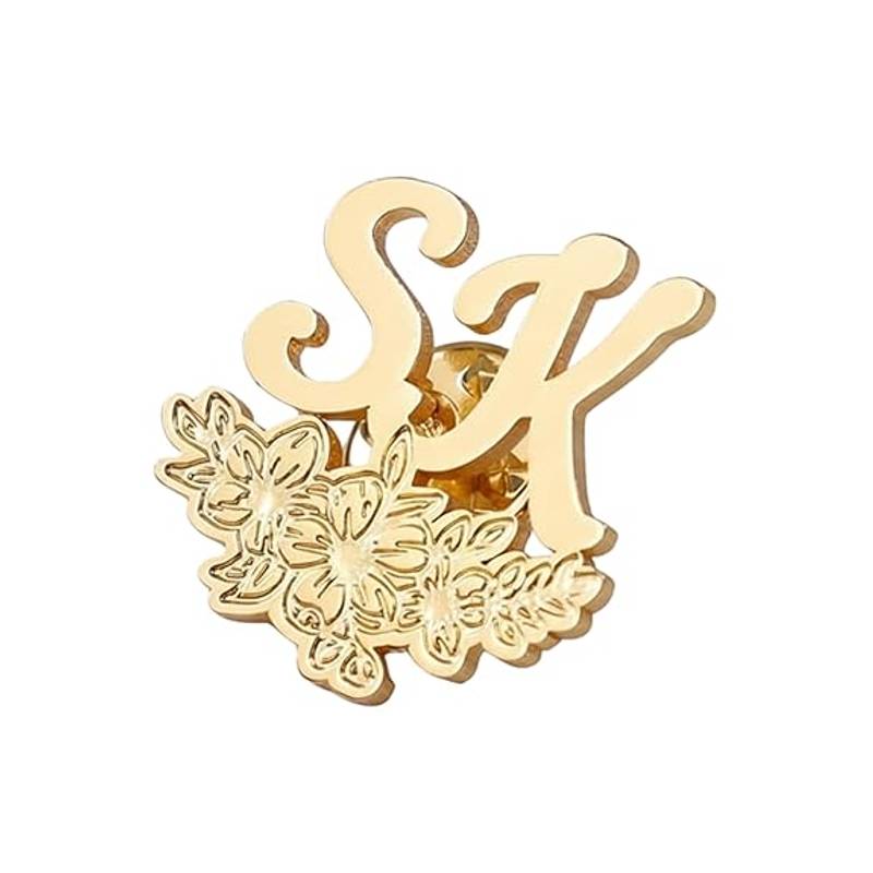 Inzavy Initials Name Brooch Pin with Floral Design - 1