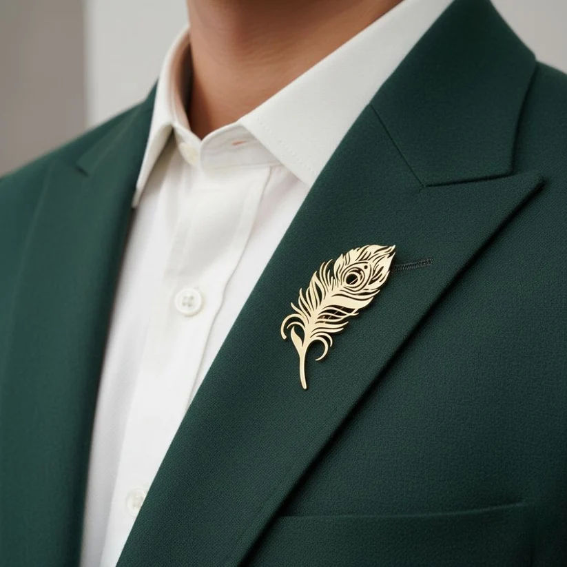 Peacock Feather Brooch With Intricate Cutout Design