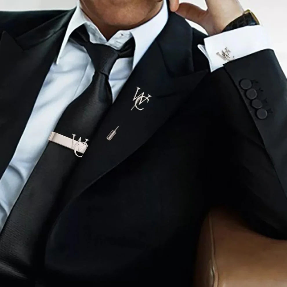 Monogram Set With Tie Bar Brooch And Cufflinks