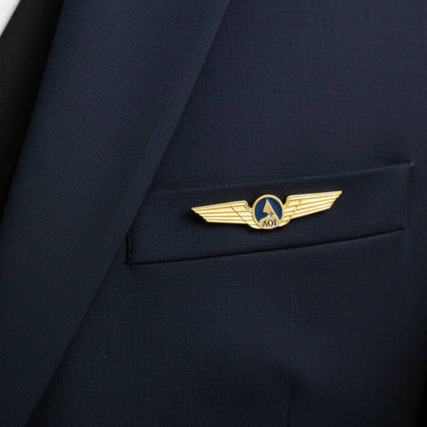 Aviator Wings Brooch With Blue Enamel Center