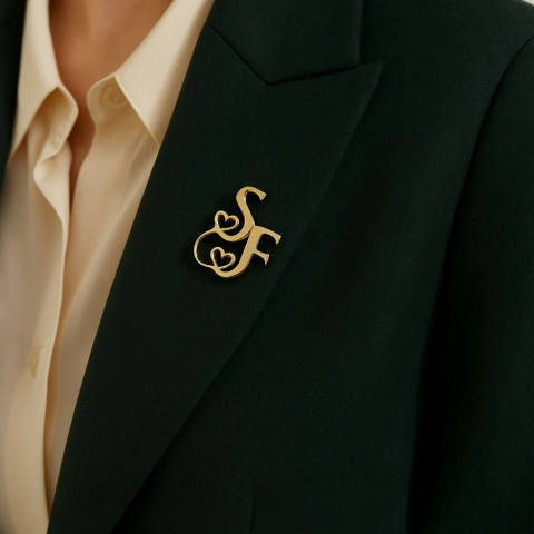 Initials Brooch With Interlocking Heart Motif