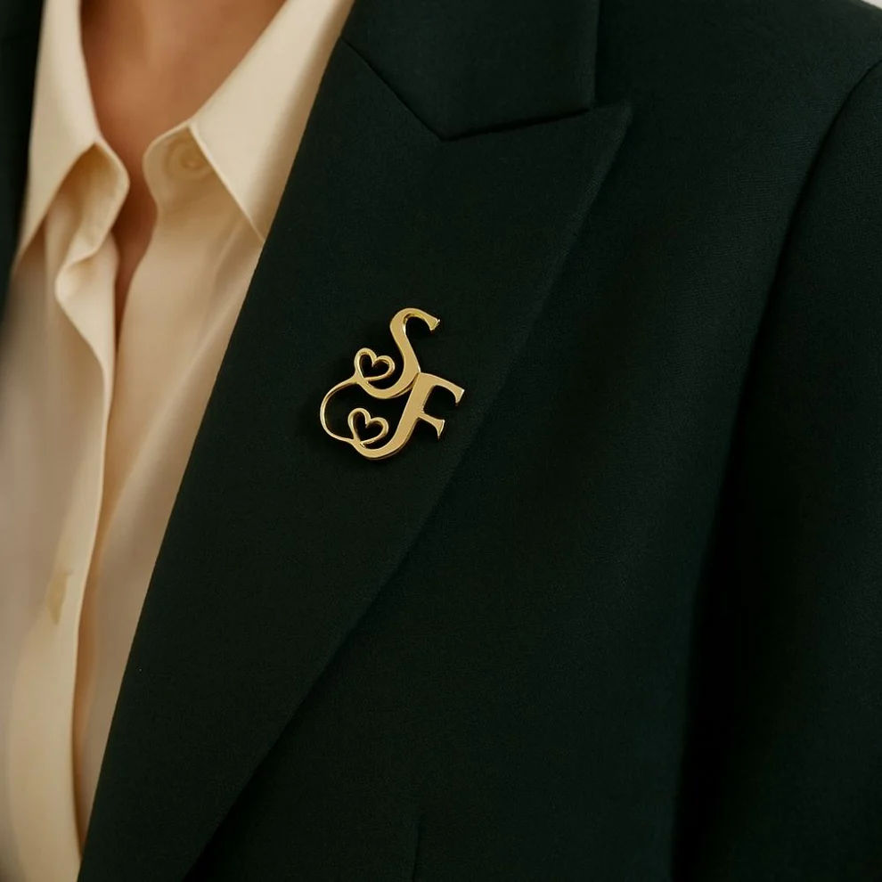 Initials Brooch With Interlocking Heart Motif