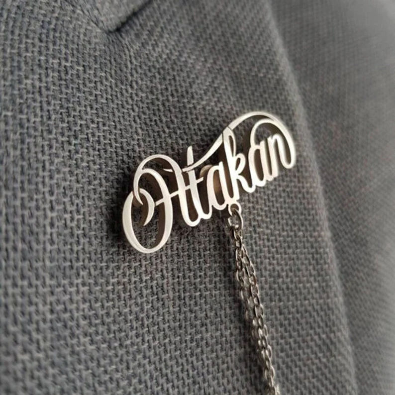 Script Duo Name Brooch With Linked Chain Detail thumbnail 2