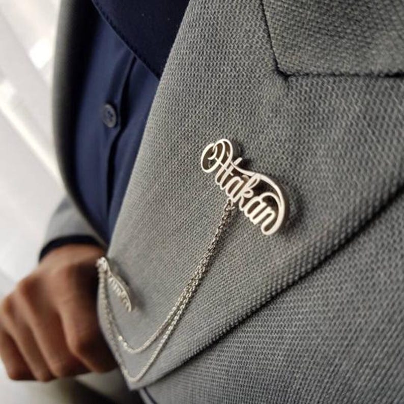 Script Duo Name Brooch With Linked Chain Detail thumbnail 3