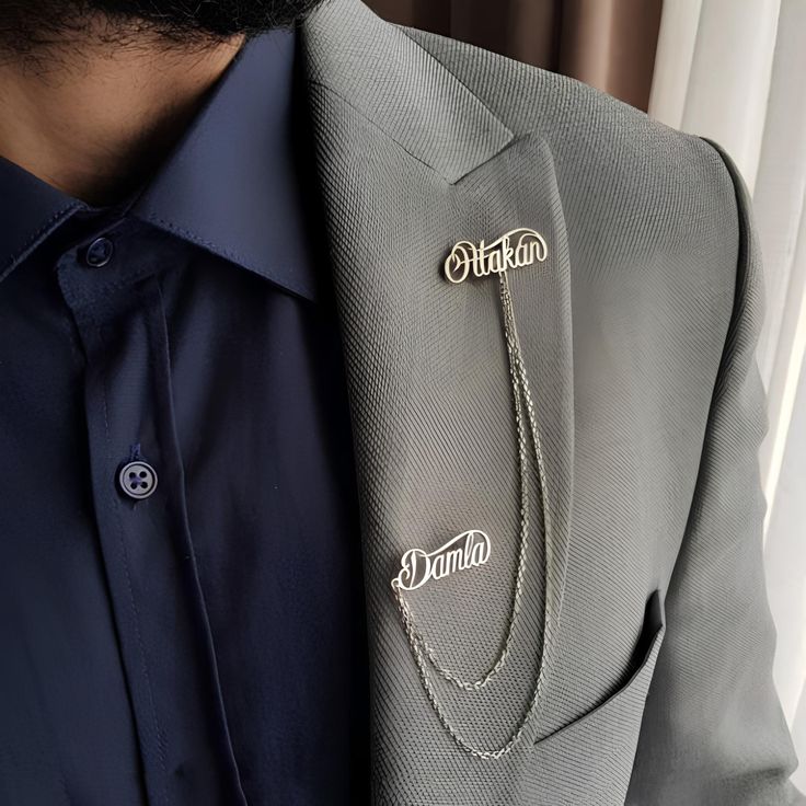 Script Duo Name Brooch With Linked Chain Detail