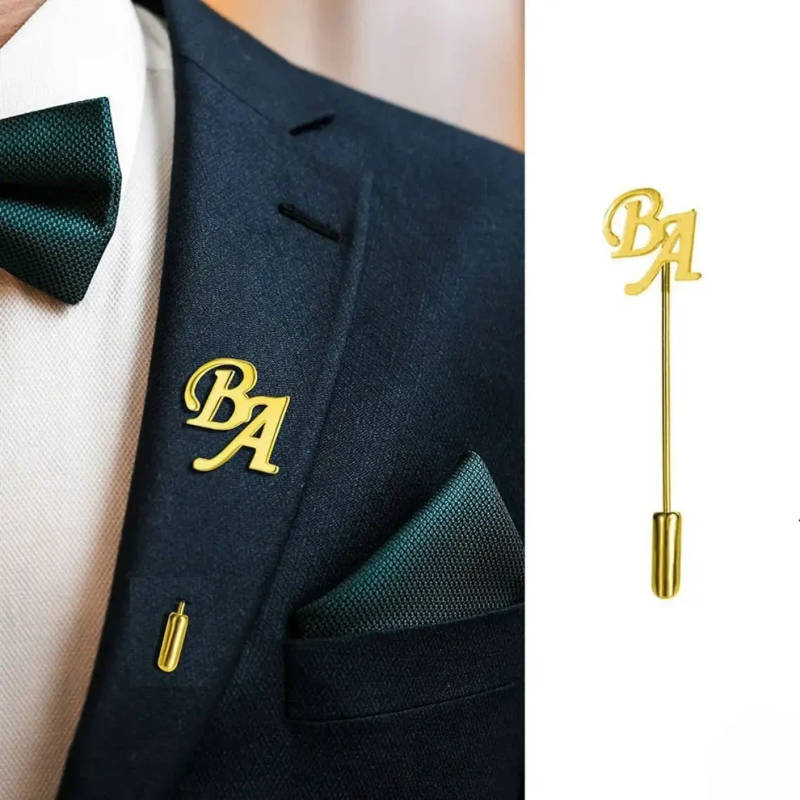 Personalised Dual Initial Lapel Pin, Modern Customised Stick Brooch for for Men, Women & Wedding Wear - 6