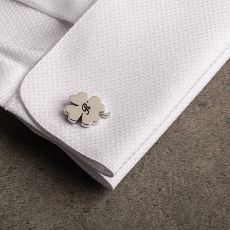 Customised Four Leaf Clover Initial Name Cufflinks Lucky Gift for Men - 6
