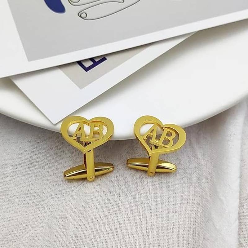 Customised Heart Shape Initials Cufflinks for Men Romantic Luxury Gift - 2