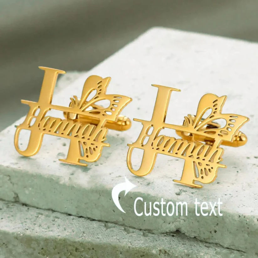 Initial Cufflinks With Butterfly And Vine Cut-Out Design thumbnail 2