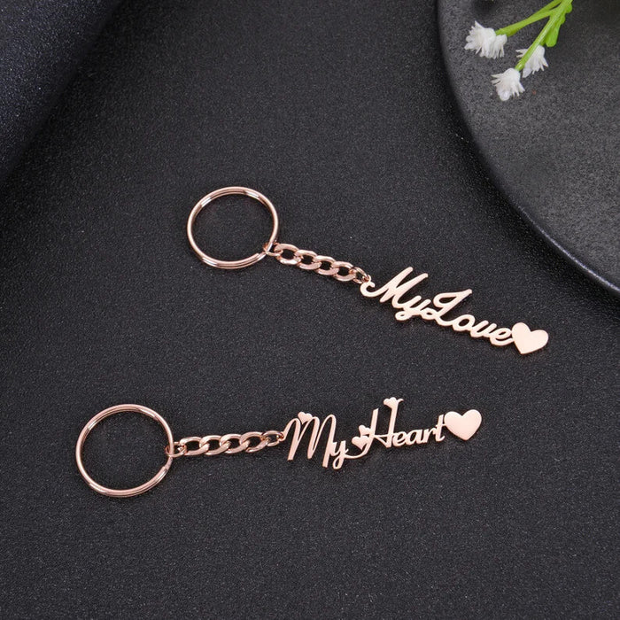 Phrase Keychain With Small Heart Accents On Edges