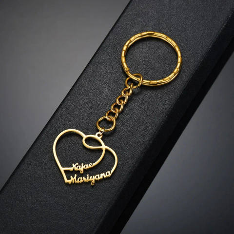 INZAVY Personalized Double Name Heart Keychain