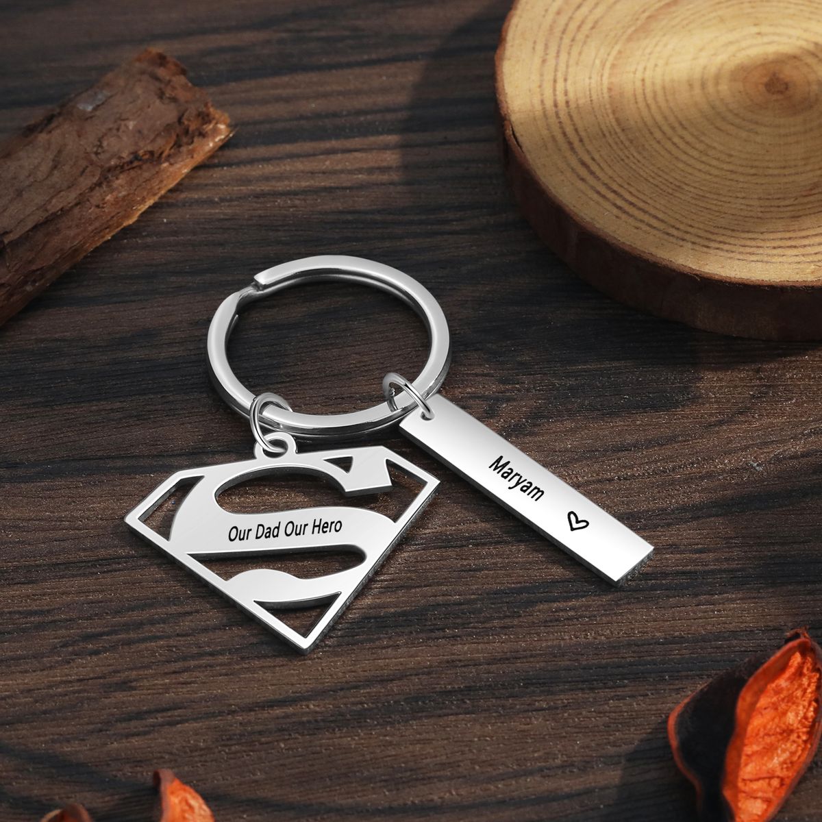 The "Our Hero" Shield Keychain with Personalized Vertical Bar
