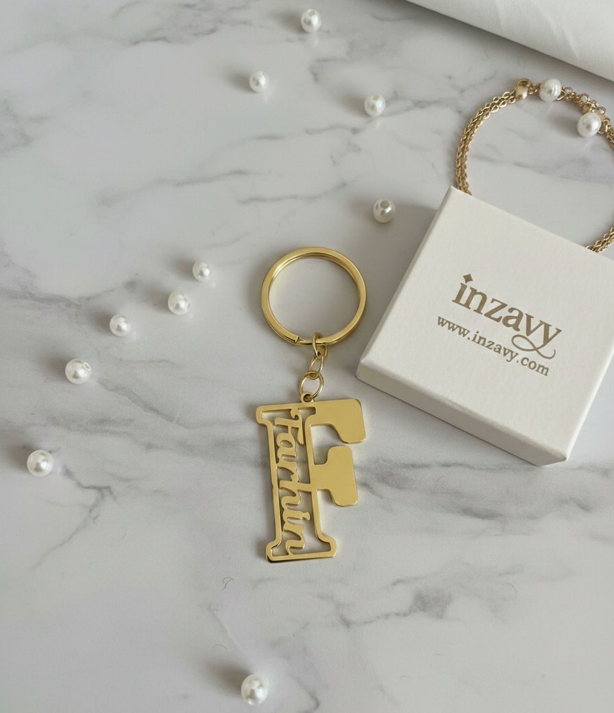 INZAVY Intertwined Double Name Heart Keychain thumbnail 2