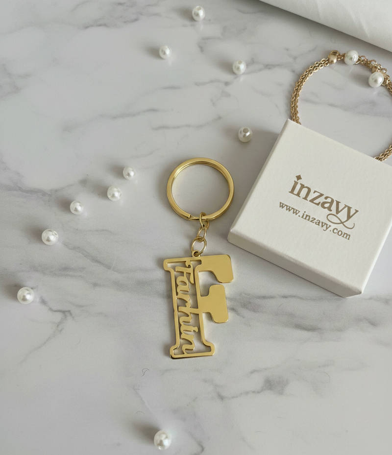 INZAVY Intertwined Double Name Heart Keychain - 2