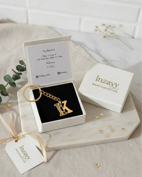 INZAVY Intertwined Double Name Heart Keychain