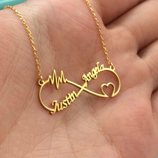 Infinity Necklace With Two Names And Heartbeat Line Detail thumbnail 3