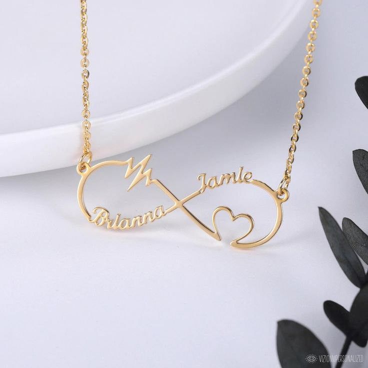 Infinity Necklace With Two Names And Heartbeat Line Detail thumbnail 2