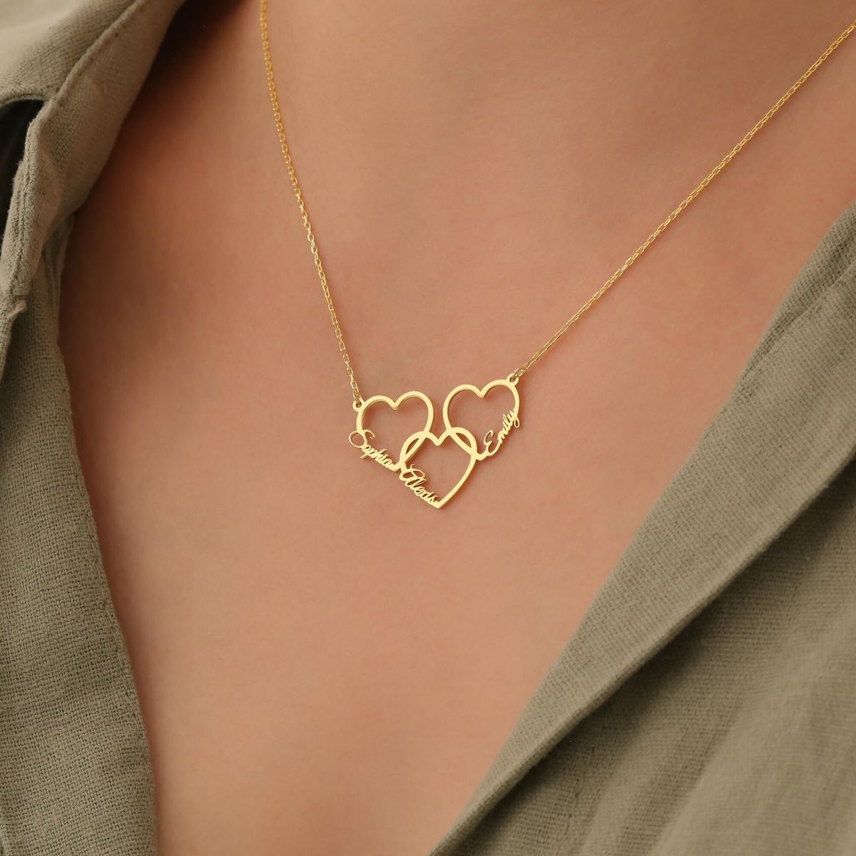 Interlocking Trio Heart Name Necklace