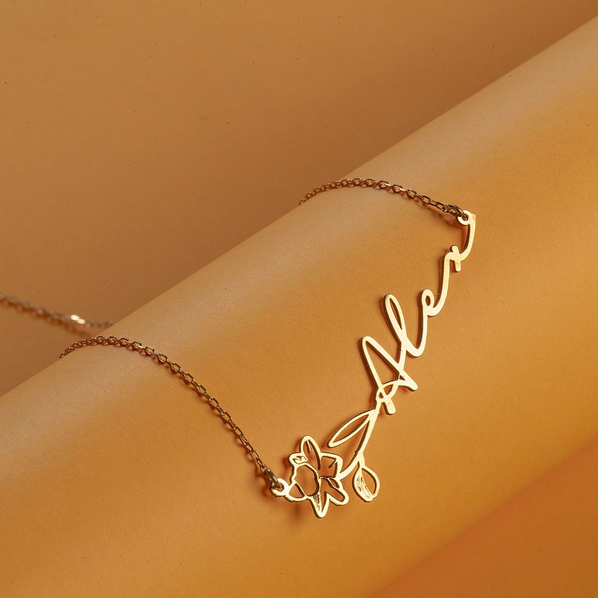 Personalized Flower Stem Name Necklace