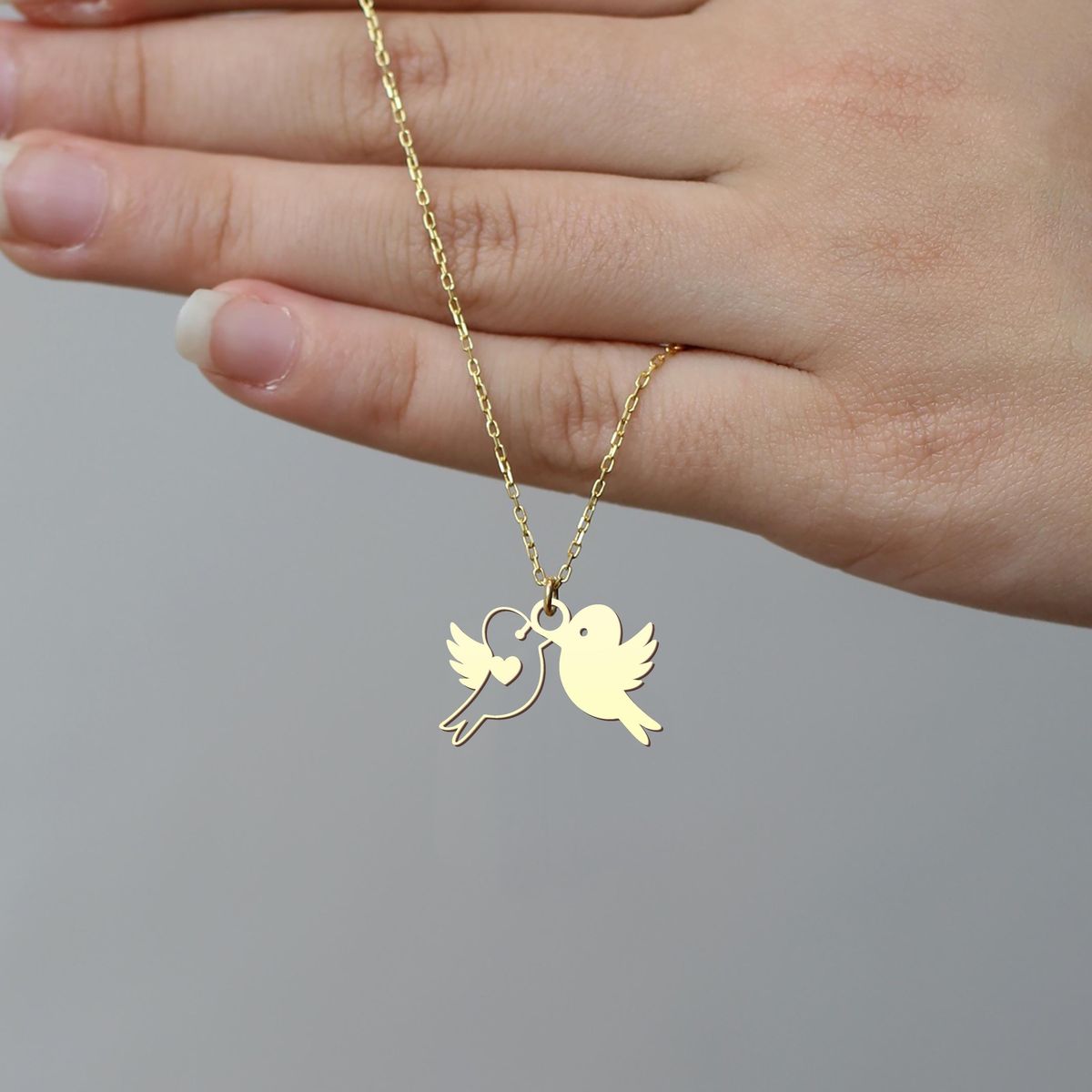Kissing Lovebirds Heart Necklace