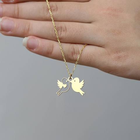 Kissing Lovebirds Heart Necklace