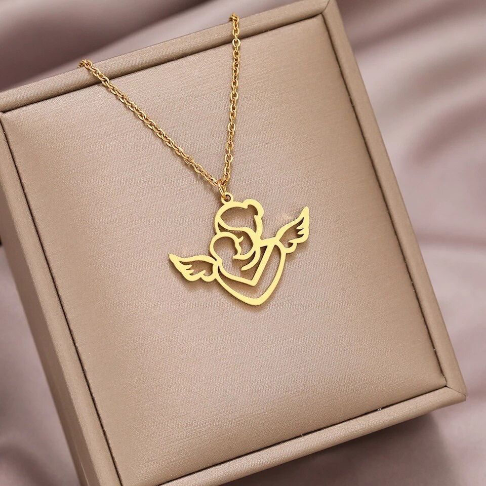 Angel Wings Mother & Child Heart Necklace
