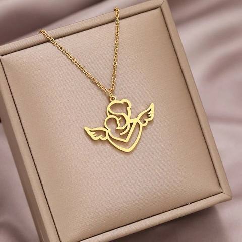 Angel Wings Mother & Child Heart Necklace