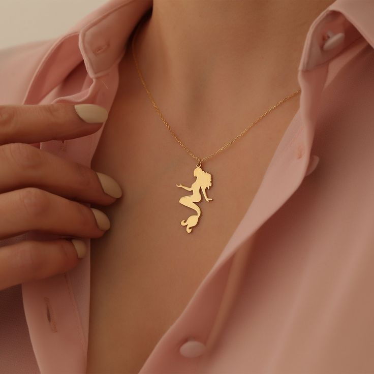 Golden Mermaid Silhouette Necklace