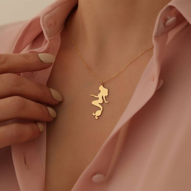 Golden Mermaid Silhouette Necklace - 1