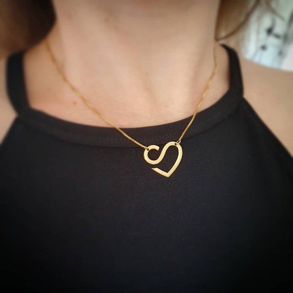 Personalized Open Heart Initial Necklace - Image 1