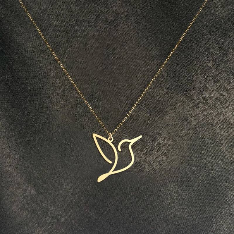 Minimalist Hummingbird Line Art Necklace - 1