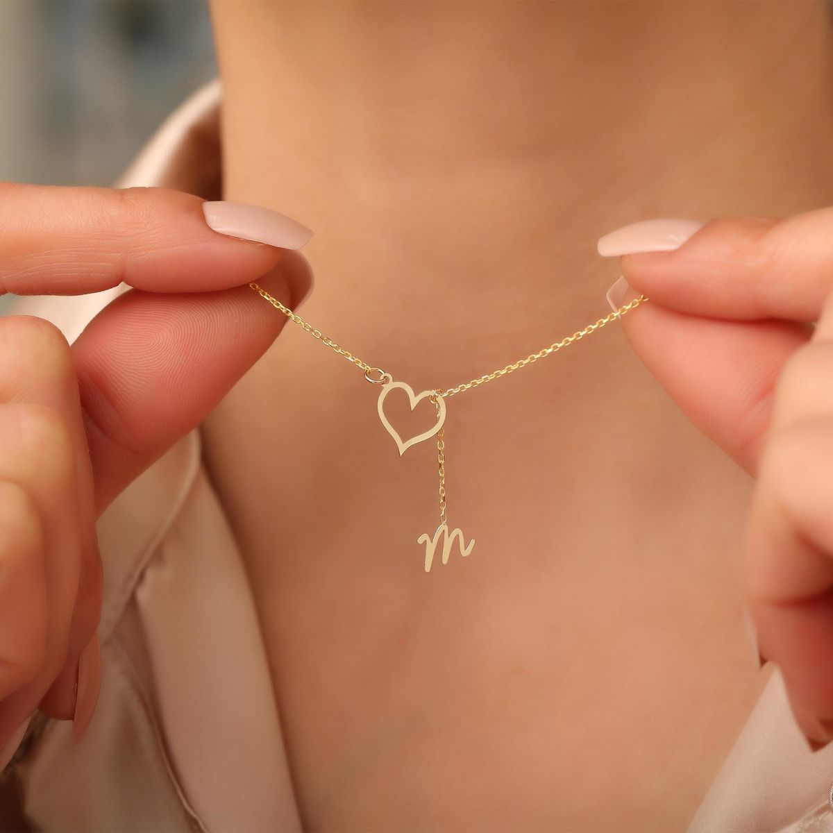 Personalized Heart & Initial Lariat Necklace