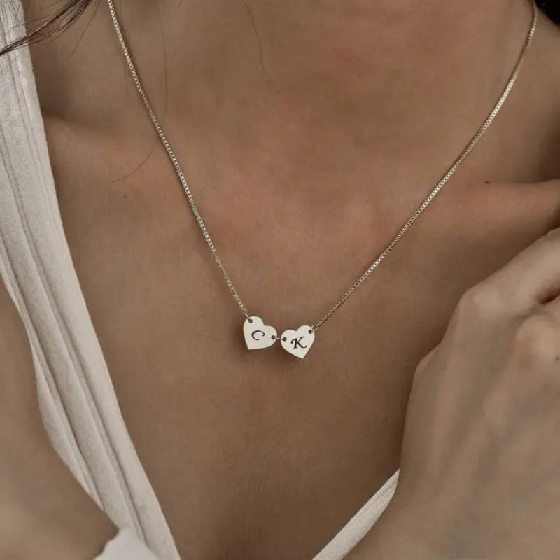 The Devotion Double Heart Initial Necklace - 2