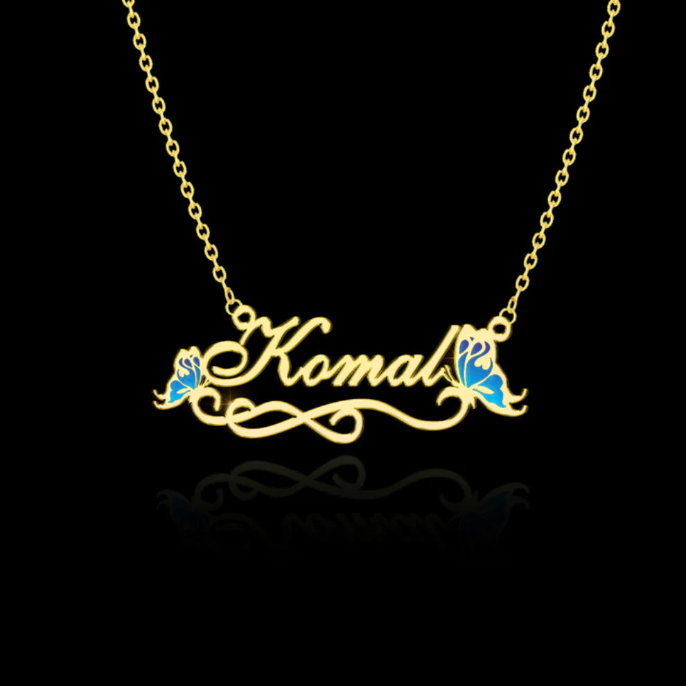 The Metamorphosis Necklace – Custom Script Name Necklace with Blue Enamel Butterflies thumbnail 4