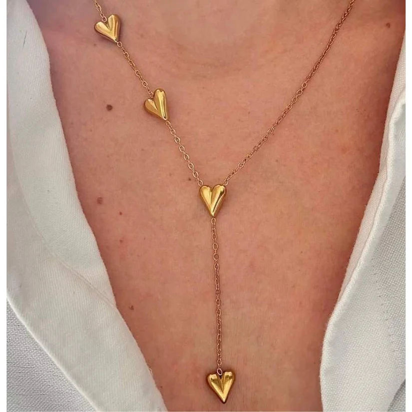 Multi Heart Lariat Necklace With Vertical Drop Chain Design thumbnail 2
