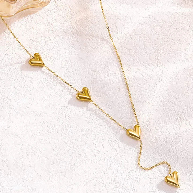 Multi Heart Lariat Necklace With Vertical Drop Chain Design thumbnail 3