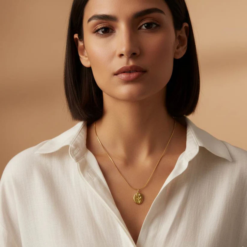 The Eternal Bloom Medallion – Embossed Rose Oval Pendant