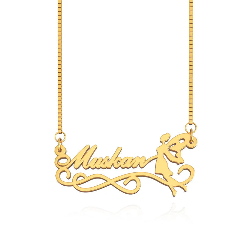 Script Name Necklace With Dancing Girl Silhouette Detail
