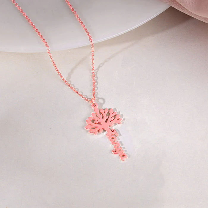 Personalized Tree of Life Vertical Name Necklace