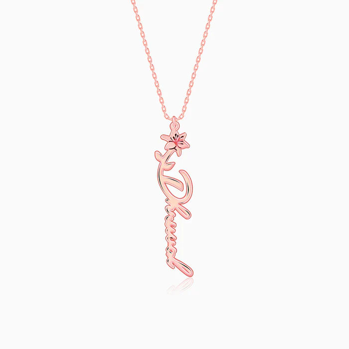 Vertical Name Necklace With Birth Flower And Fine Chain thumbnail 4